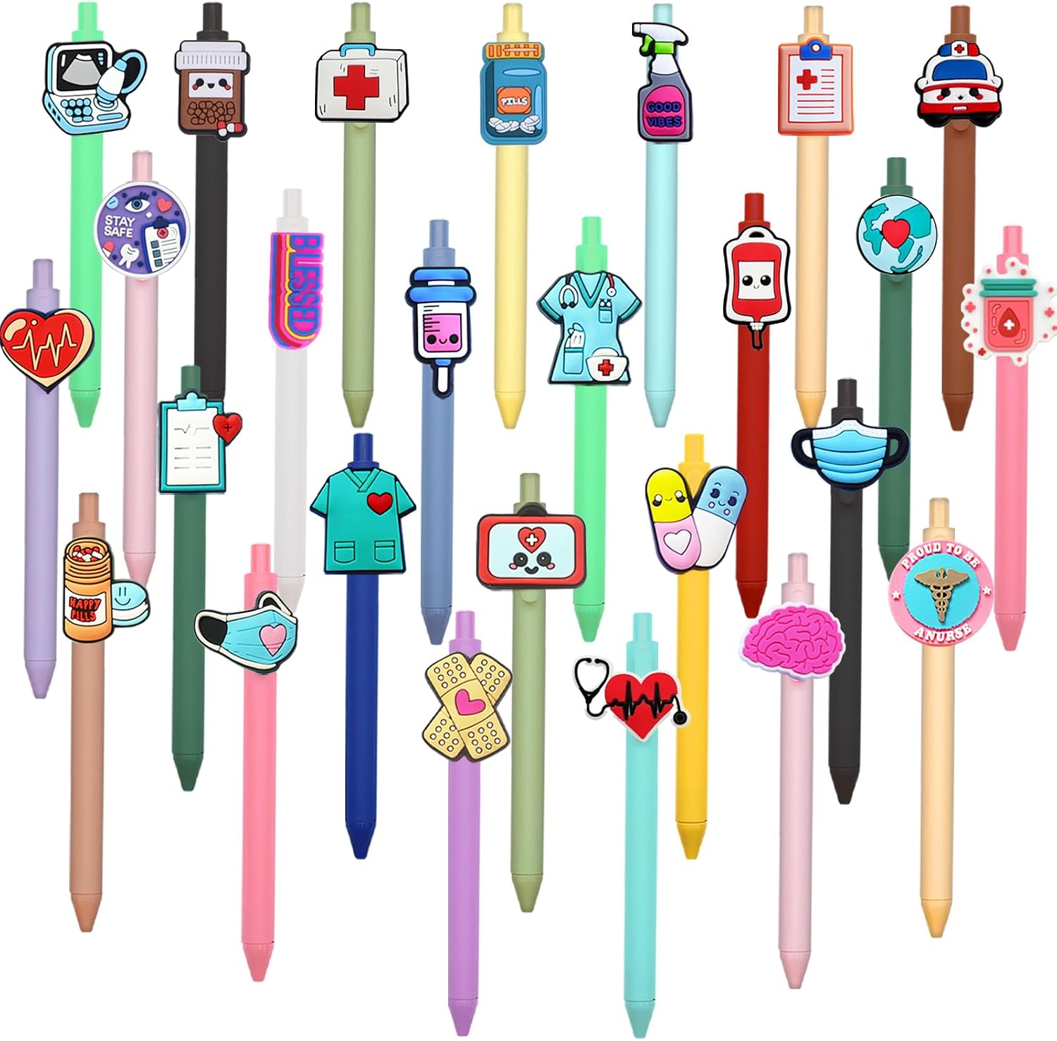 26-Piece Nursing-Themed Ballpoint Pen Collection with Refills